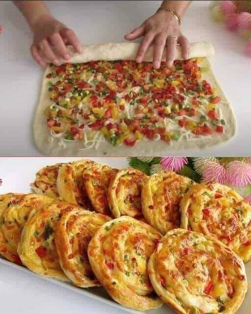 Roladki z ciasta francuskiego z warzywami i serem, idealne na aperitif lub przekąskę gastronomiczną.