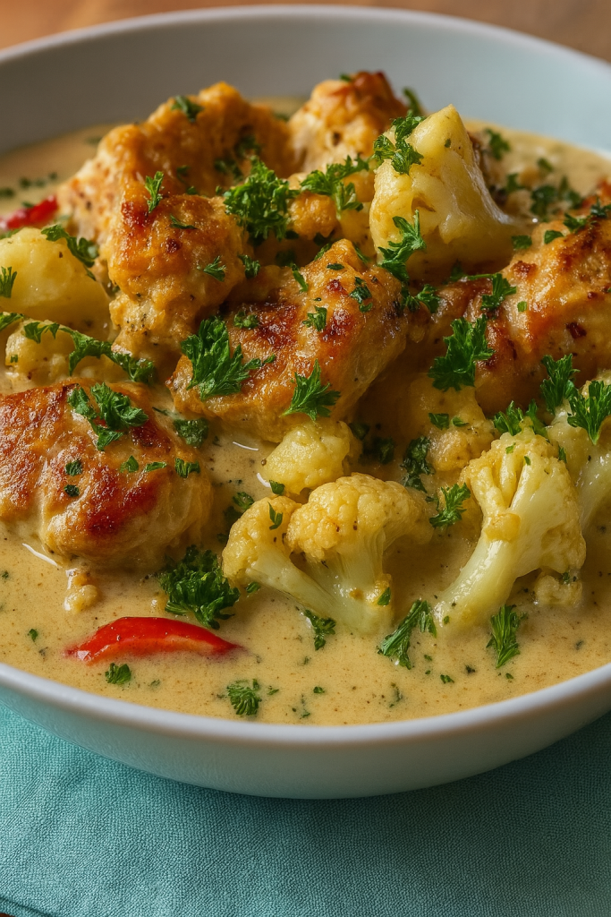 Kurczak z kalafiorem w kremowym sosie